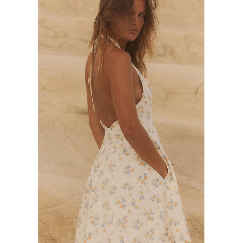 Summer New Women clothes Sexy Backless Flower Print Poplin Neck Collar Short Dress 4661387