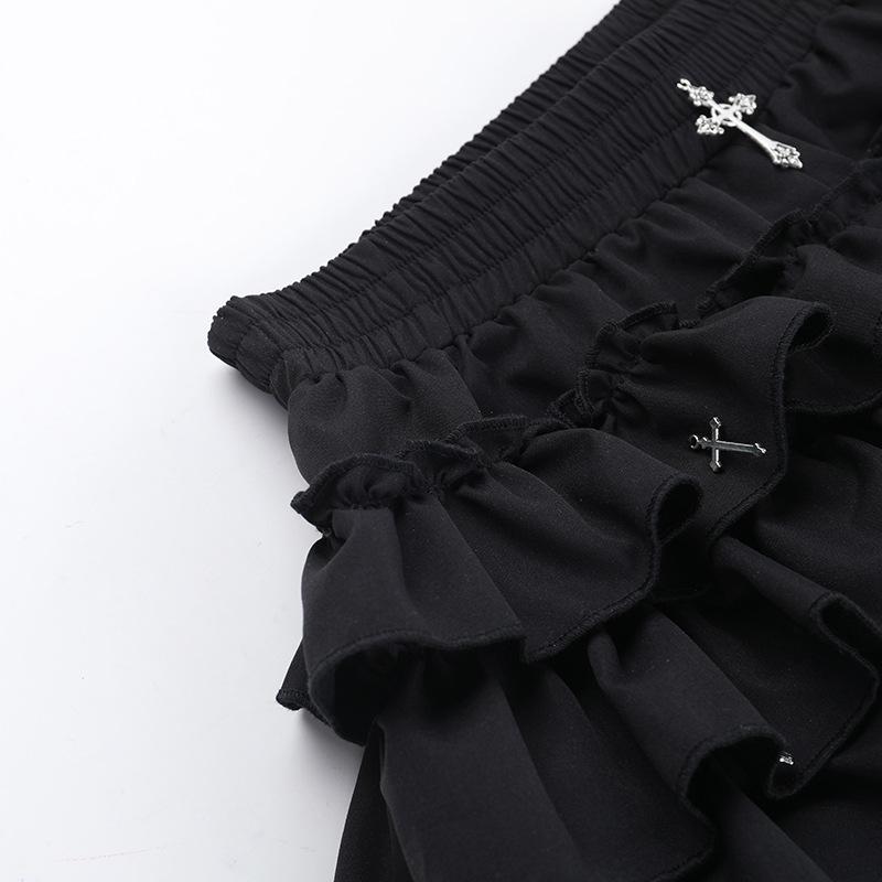 Women Harajuku Kawaii Y2K E-girl Skirts Cross Pendant Culottes Aesthetic Fairycore Short Dress Vintage Gothic Punk Cake Shorts