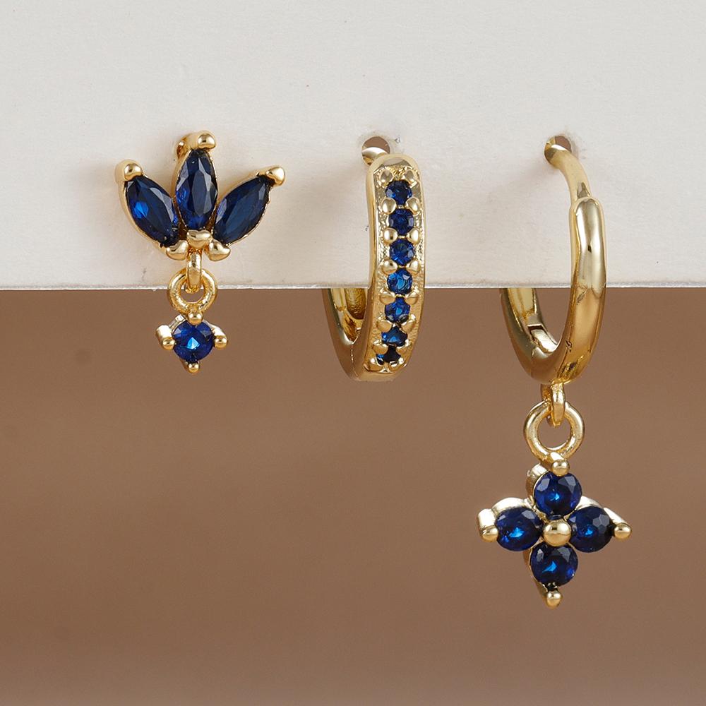3-teiliges Modisches Orange Blau Zirkon Hängende Ohrringe Set für Damen Edelstahl Blume Dangle Ohrring Piercing Schmuck