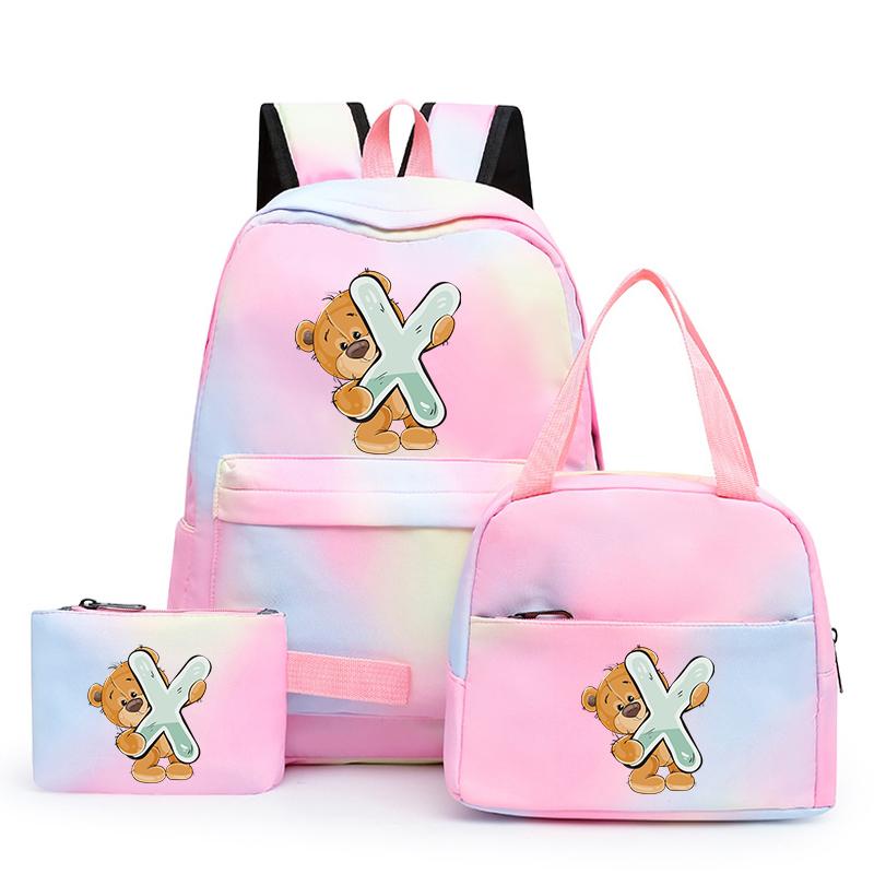 3ks/sada Malý medveď 26 anglických písmen Školský ruksak pre deti Dievčenský ruksak Back to School Taška na obed Tašky na ceruzku