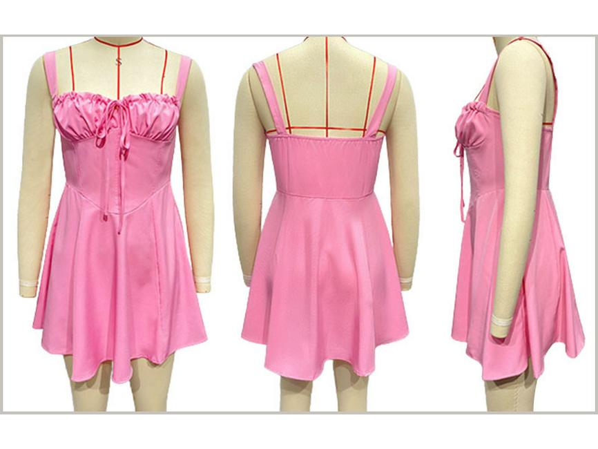 European Summer Strapless Lace-Up Solid A-Line Mini Dress