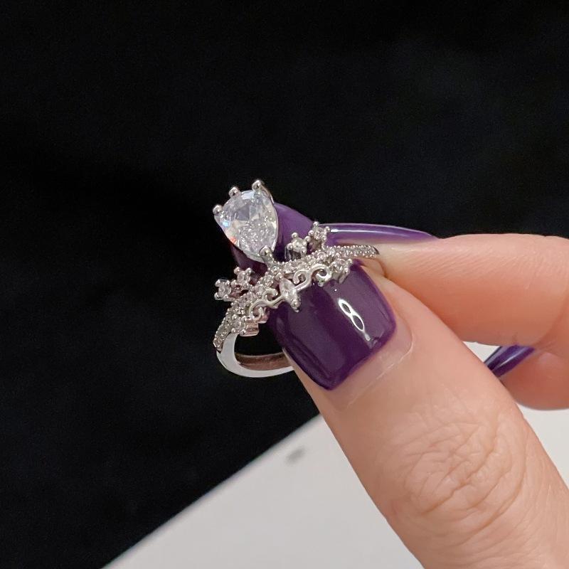 Micro-Set Zircon Bright Imitation Diamond Open Ring Light Luxury High Sense Niche Design Fashion Accessories Women