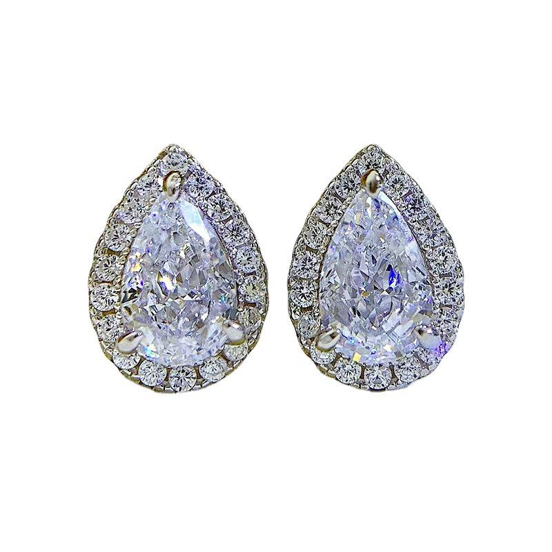 Lulu Tong 2023 925 Silver High-Carbon Diamond 5x8mm Pear-Zircon Water Drop Stud Earrings, Trendy Style.