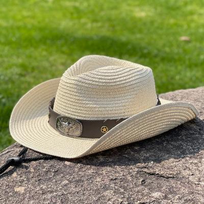 Big Eaves Western Cowboy Hat Men's Summer Travel Photo Tibetan Ox Head Straw Hat Women's Outdoor Sun Protection Hat