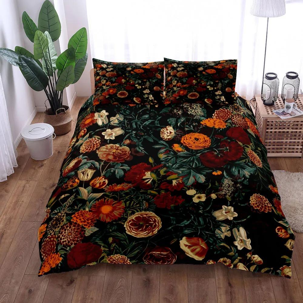 Colorful Blossom Duvet Cover Set King Queen Double Full Twin Single Size Bed Linen Set