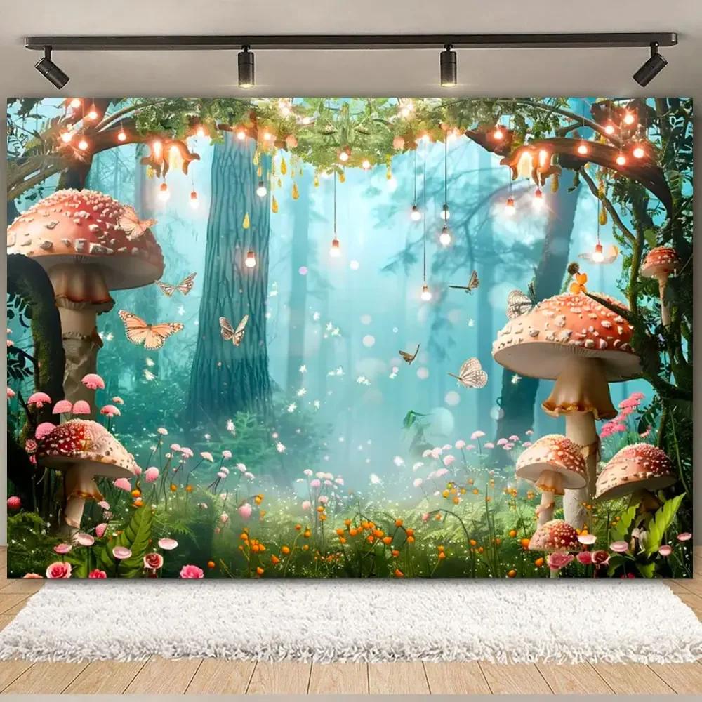 Fairy Tale Enchanted Forest Backdrop Photography Wonderland Dreamy Jungle Mushroom Baby Birthday Party Backgrounds Decor Prop