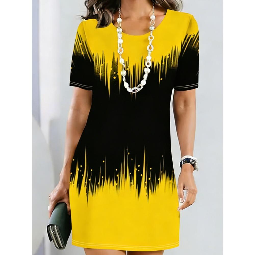 Elegant Floral Pattern Women Mini Dresses Summer Short Sleeve Printed Plus Size Casual Comfortable Soft Dress
