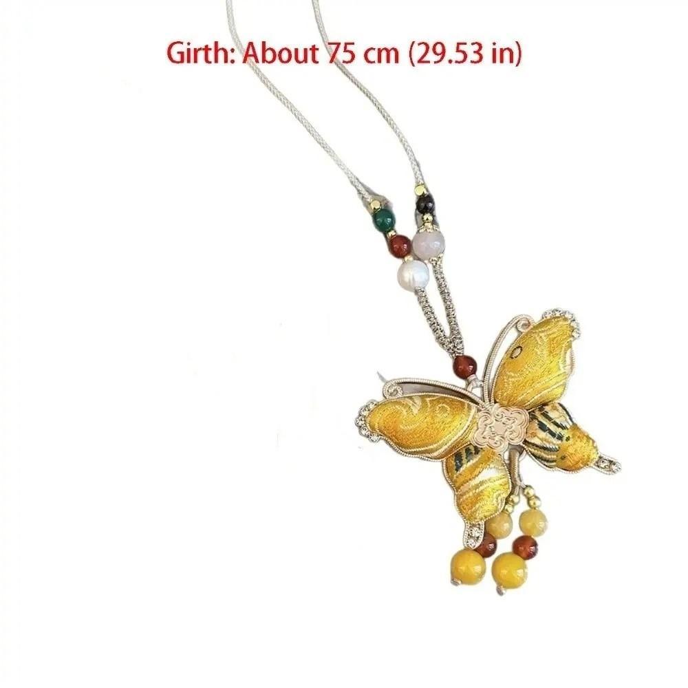 Butterfly Pendant Tassels Necklace Ethnic Style Embroidered Pendant Necklace  Ethnic Fashion