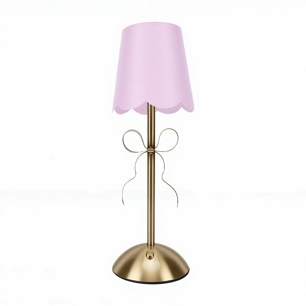 Luminária de Mesa Laço Dourado Estética Fofa Luz de Cabeceira com Cúpula de Tecido para Quarto Sala de Estar Sala de Jantar