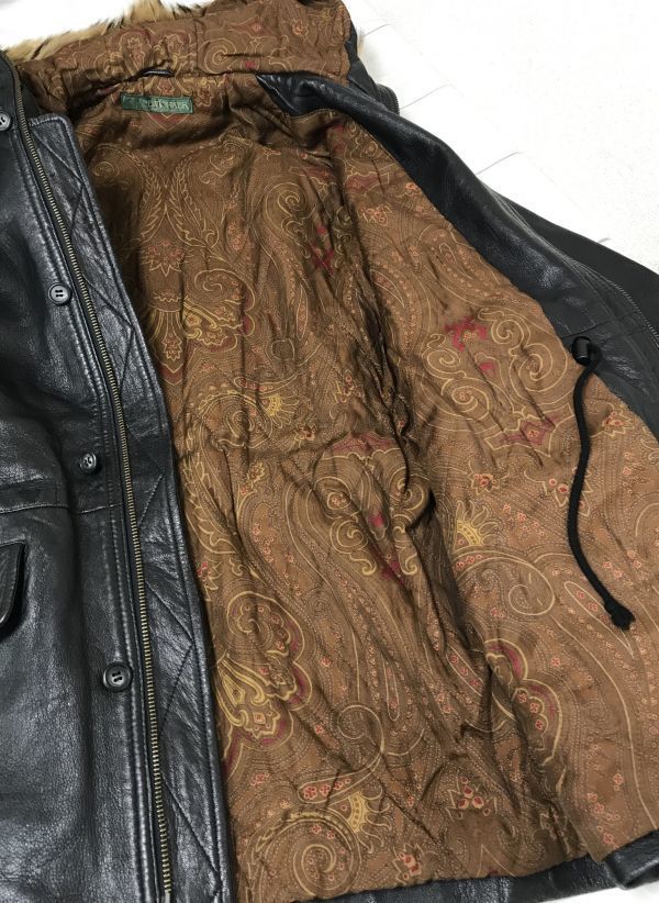 NEWYORKER Hooded Genuine Lamb Leather Coat Outerwear/Women’s M/9AR/Black/Paisley Lining, Waist Drawstring(USED)