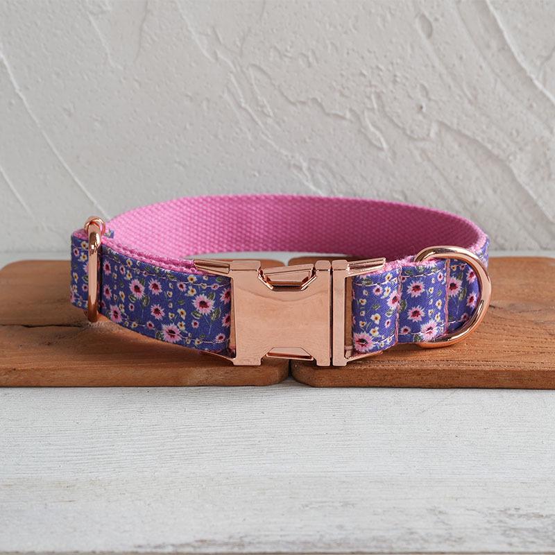 MUTTCO Light Purple Morning Glory Dog Collar & Leash Set with Rose Gold Buckle, UDC-177M Extra Small (XS)
