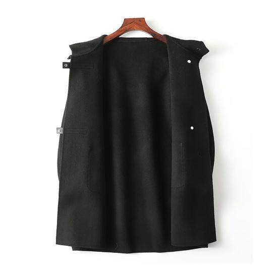 Dámský dlouhý vlněný kabát s kapucí Jednořadý ležérní vlněný trenčkot s kapsami Podzimní zimní svrchní oblečení