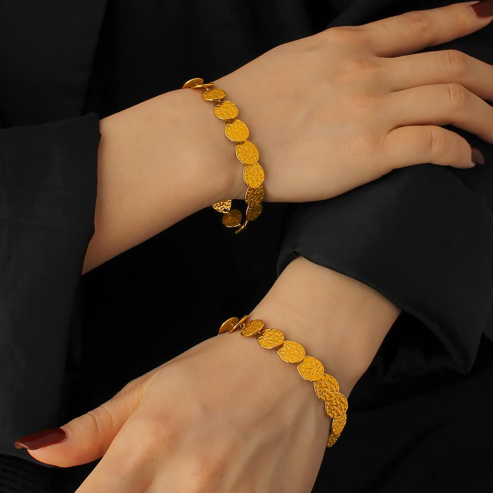 MeiShi Duo 18K Titanium Steel Ancient Coin Bracelet - Elegant INS Style Gift for Women