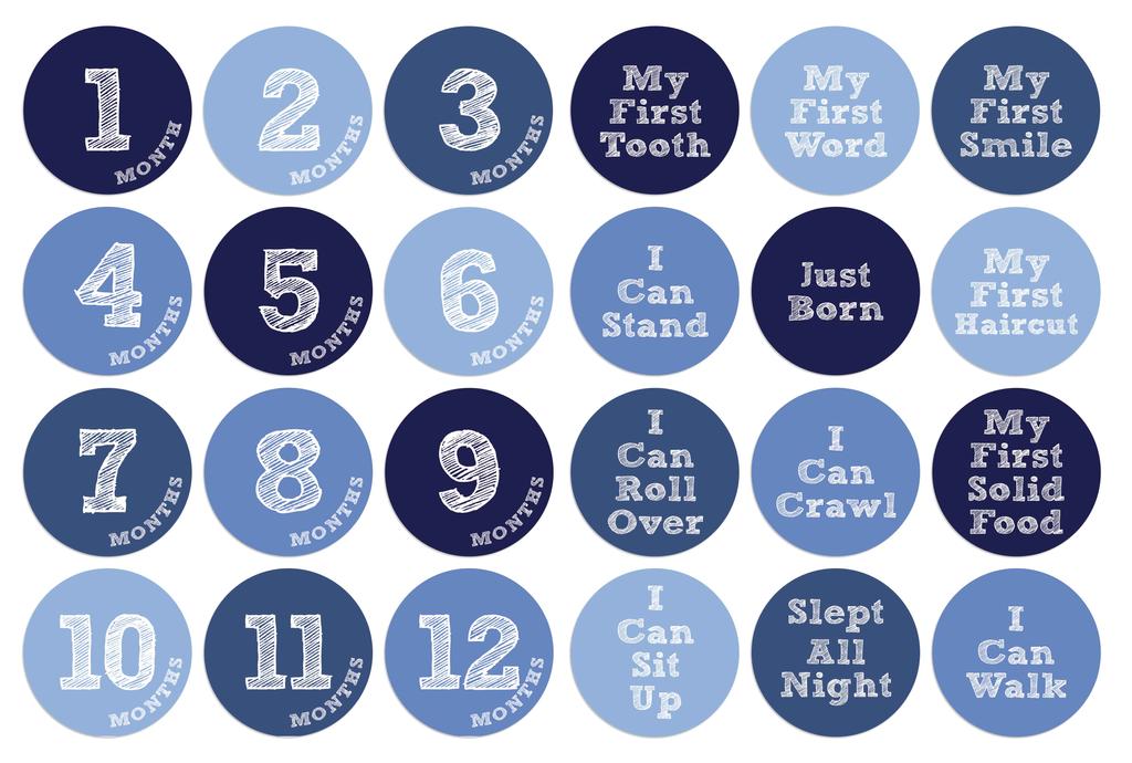 Inkdotpot 12 Month Baby  Milestone  Sticker  Boy Girl-Monthly  Milestone  Round  Stickers 24 Count