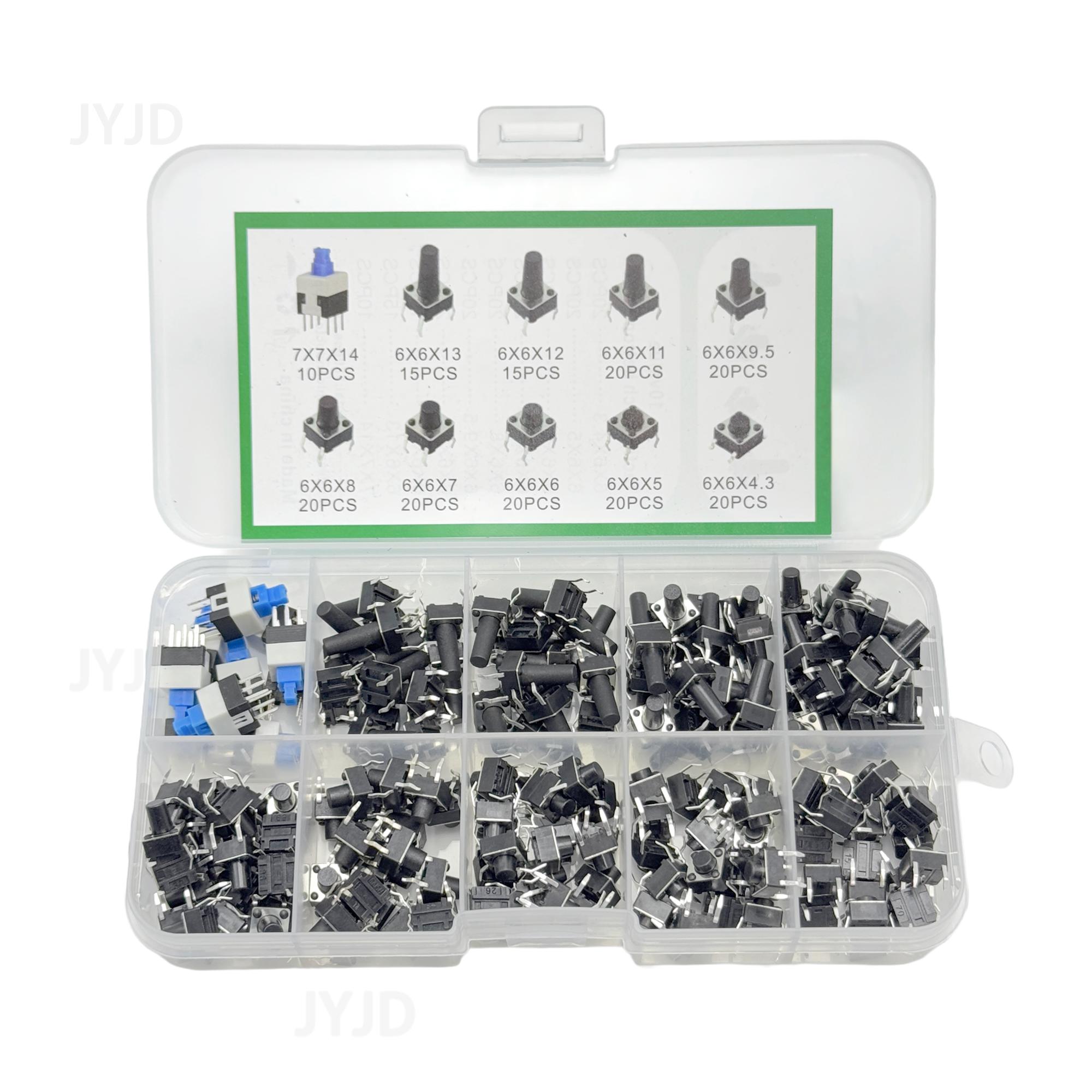 

10 Types of 180pcs Button Switch Direct Insertion Light Touch Switch Button Switch Classification Box Kit Set