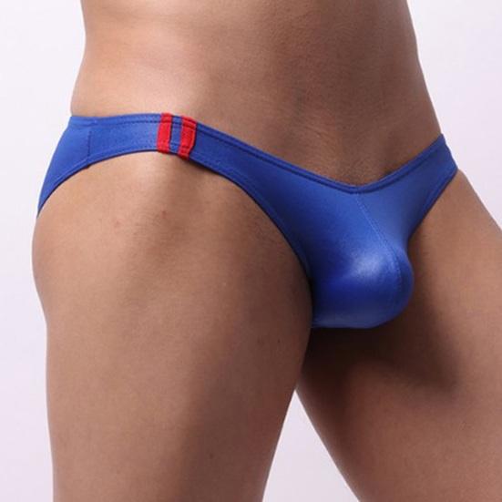 Men Briefs Low-rise Imitation Leather Design Panties Breathable Smooth Fit Tight