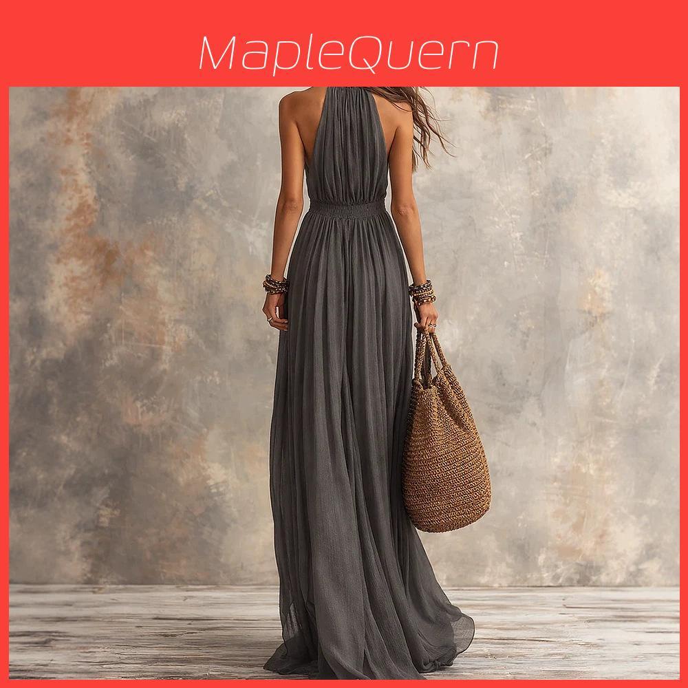 Polyester Sleeveless Deep V Neck Slim Fit Dress For Summer Casual Wear