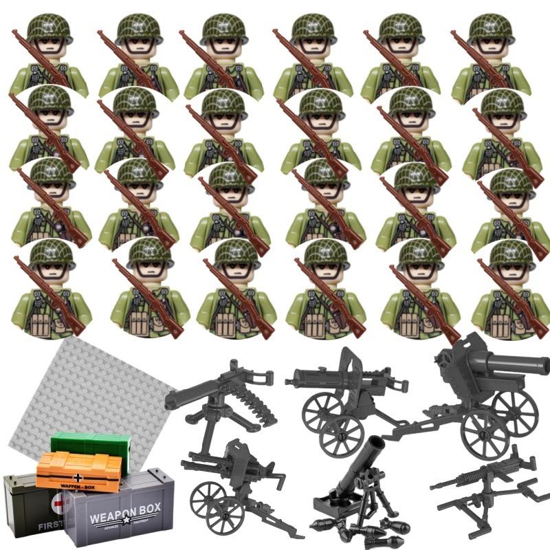 

24 шт. Дитячі будівельні блоки Іграшки Військові фігурки Другої світової війни Солдат армії Зброя Набір цеглинок