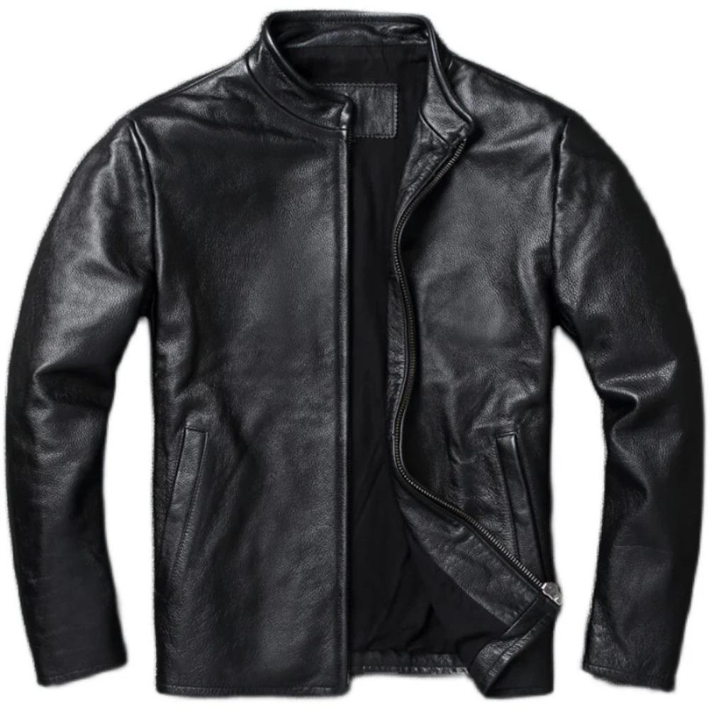 Chinesische Größe Schwarz Braun Casual Herren Jacken Echt Rindsleder Echtes Leder Jacke Männer Mäntel Herbst Chamarras De Cuero Para Hombre