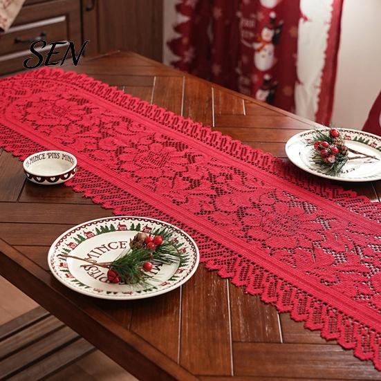 Washable Table Runner Retro Floral Lace Runner, Boho Rustic Embroidery Tablecloth, Festive Cover for Christmas Wedding Bridal Baby Shower Party