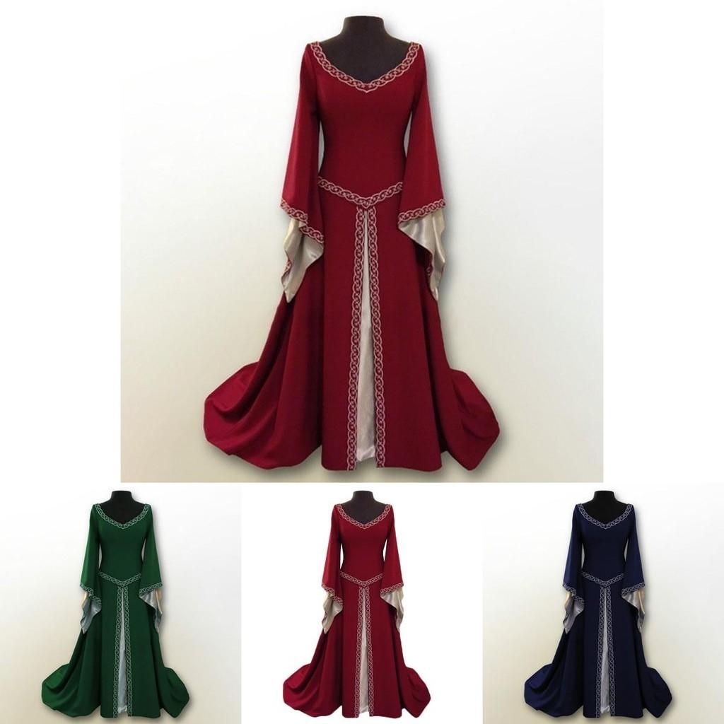 Abito da Donna Medievale Rinascimentale Vintage di Lusso con Maniche a Campana Lunga per Cosplay