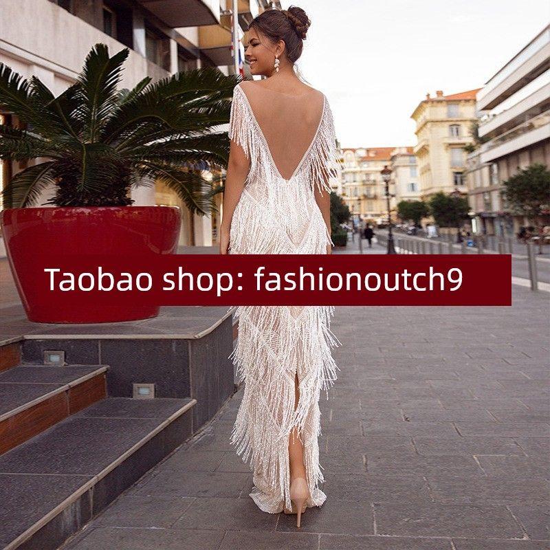 

2023V Collar Sleeveless Dress Slim Long Dress Slim Fit Long Dress White S