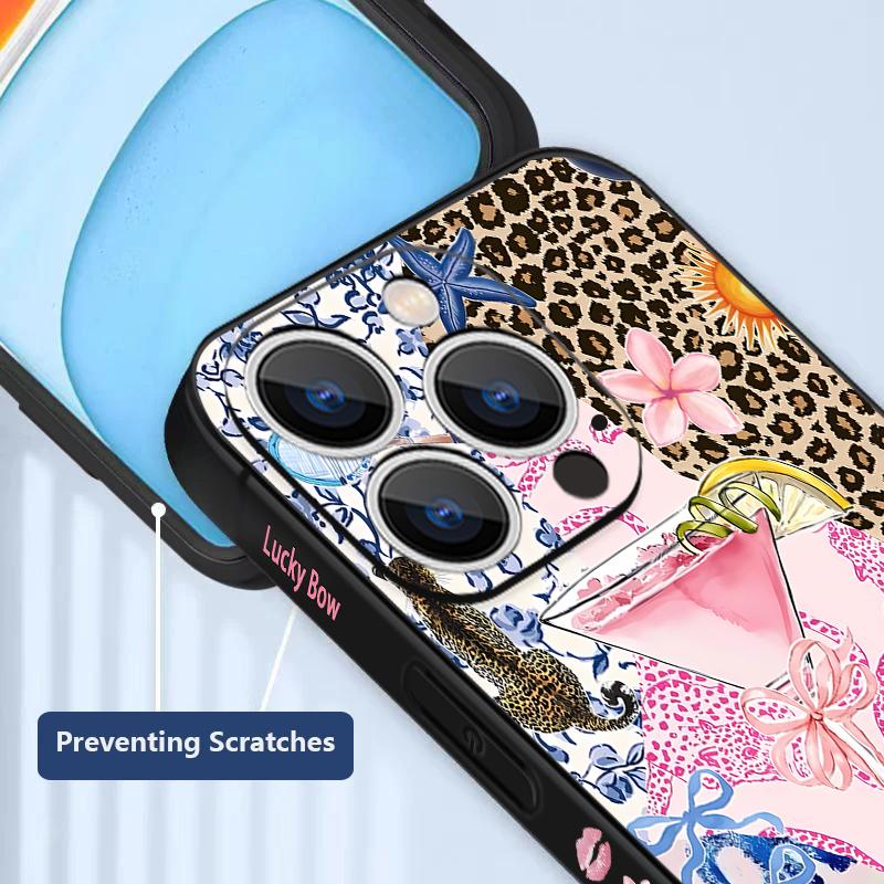 For iPhone 17 Pro Max Case Pink Goblet Bowknots Disco Ball Soft Silicone Lanyard Cover For iPhone 16 Pro Max Cover iPhone 15 14 13 12 11 16E