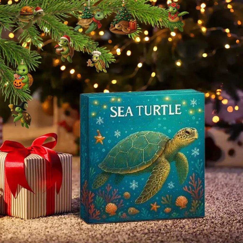 Christmas Sea Turtle Advent Countdown 24 Days 2D Acrylic Decor Sea Turtle Ornament 2025 Countdown Christmas Tree Decoration