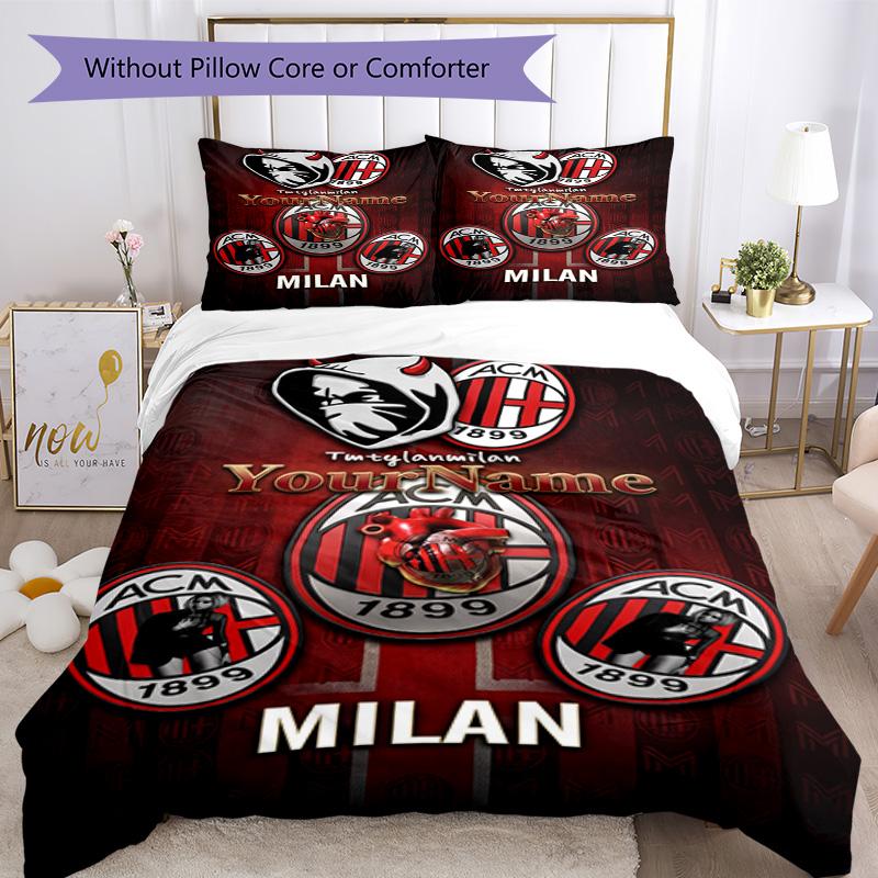 Ac Milan Personalizza il tuo nome Set Biancheria da Letto Copripiumino Traspirante con Federe Decorazione per la Casa Regalo di Compleanno