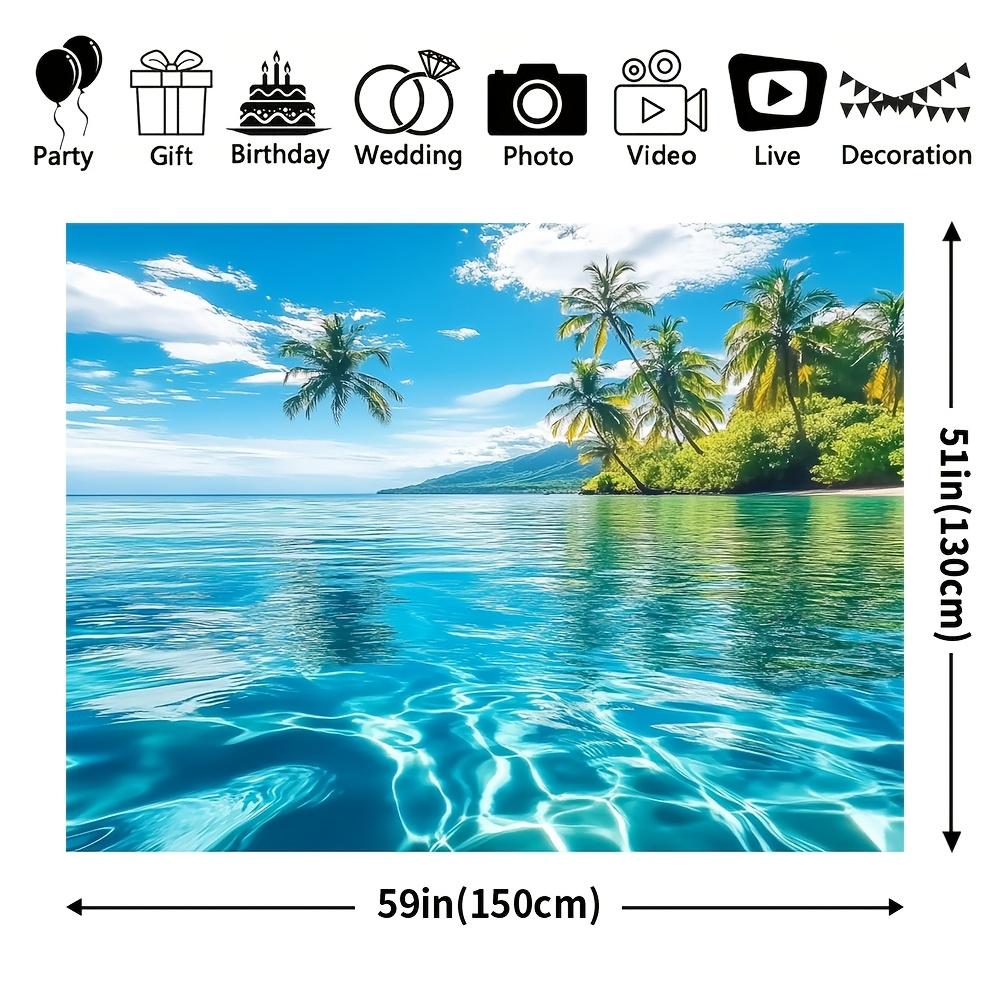 1 Piece of Beach-style Polyester Beach Scene Background Ocean Paradise with Palm Trees and Coconut Trees Party Decoration