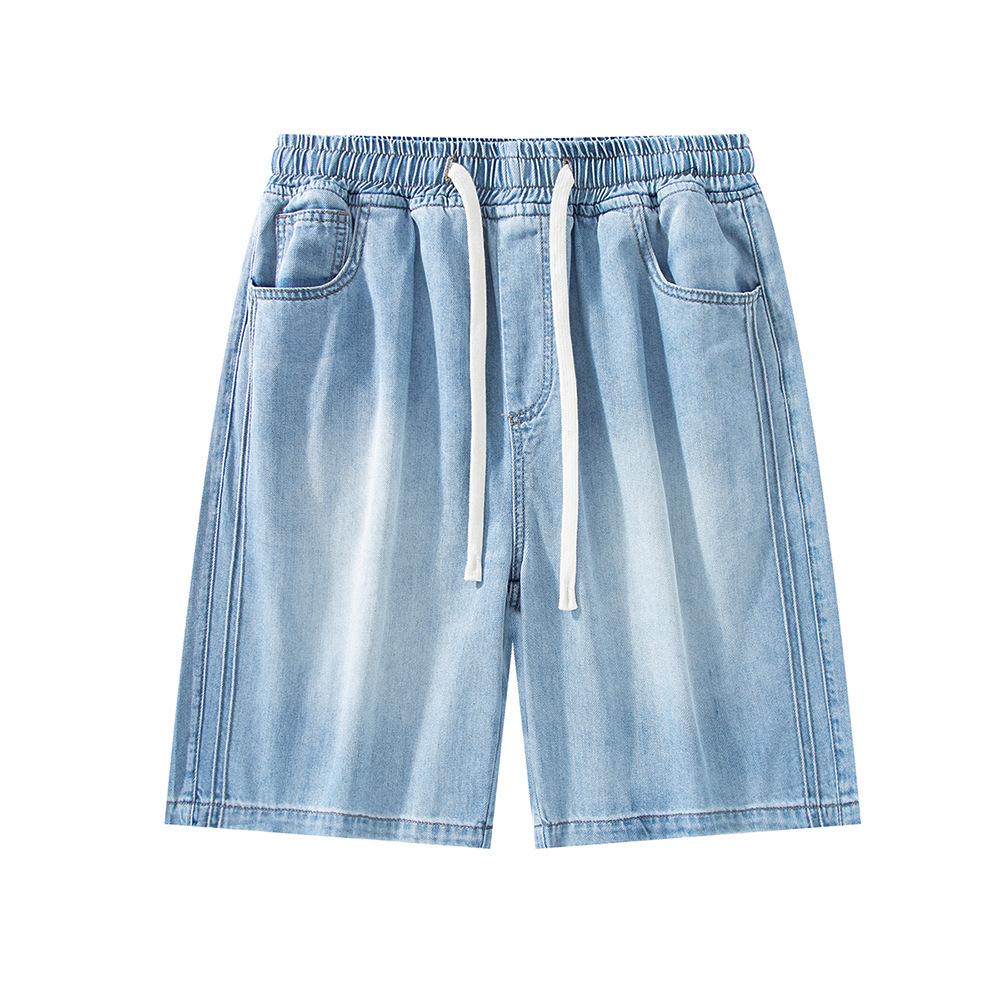 

Summer Ice Silk Tennis New Loose Straight Jeans Elastic Waist Lace Medium Pants 3XL