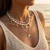 3 Stück Elegante Imitation Perlen Choker Halsketten für Damen Mehrschichtig Ozean Seestern Muscheln Anhänger Halsketten Party Schmuck