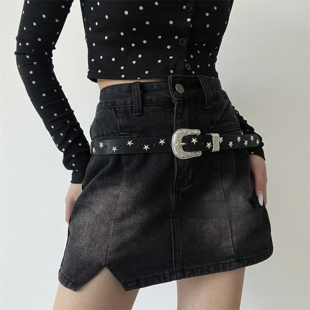 Punk Style Y2K Wide Belt Punk PU Leather Waistbands Fashion Star Rivet Waist Belt  Women