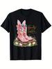 Howdy Easter Cowboy Boots Bunny Graphic T-Shirt Men Casual Loose Crew Neck Short Sleeve Tee