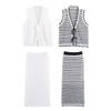 Kaslead New Women clothes Western Style Fashion Simple Lace-up Knitted Sleeveless Top Skirt Set