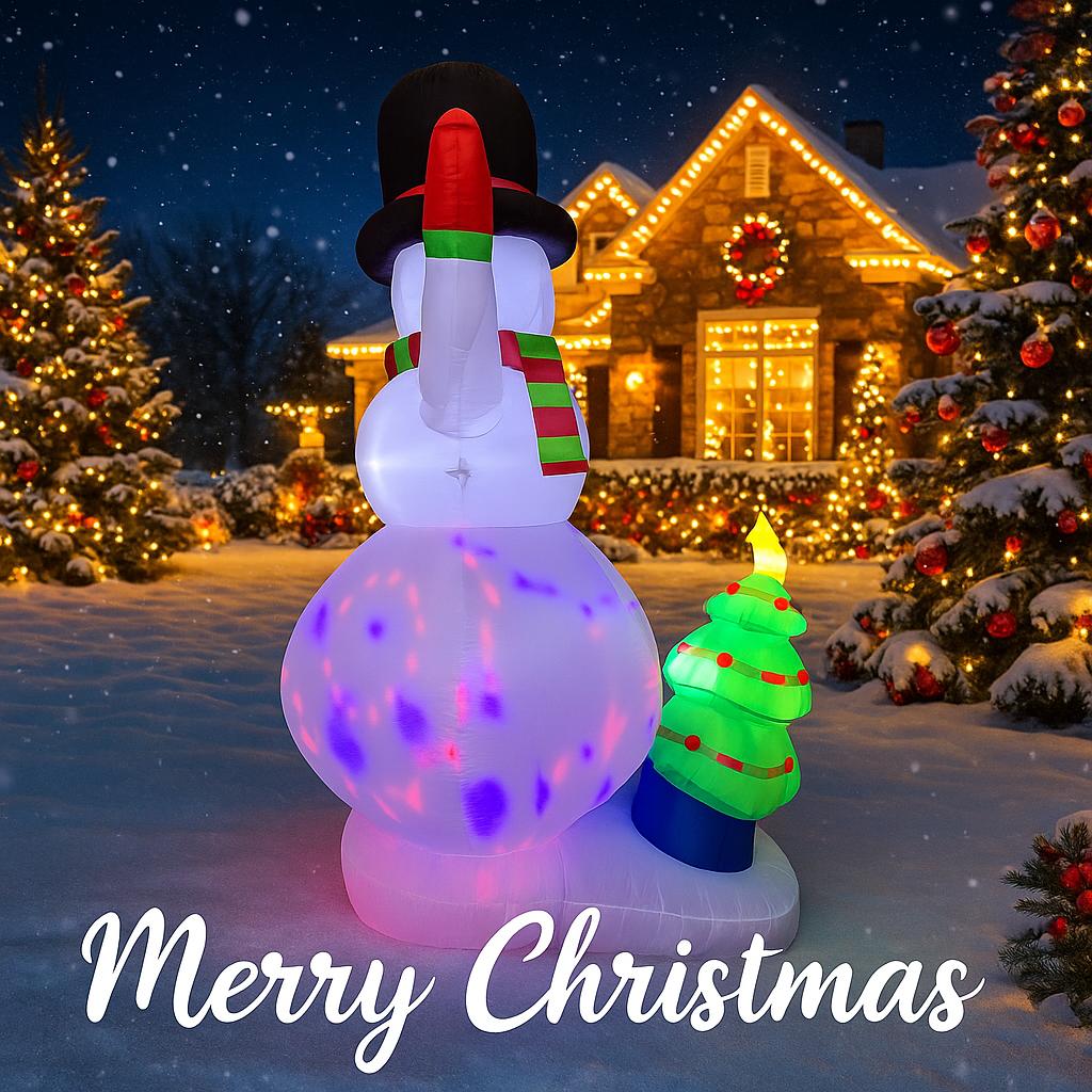 7.8FT LED Inflatable Yard Decor Xmas Snowman Christmas Tree Home Decoration Ornament Festive Toy Gift Supplies Holiday Decor