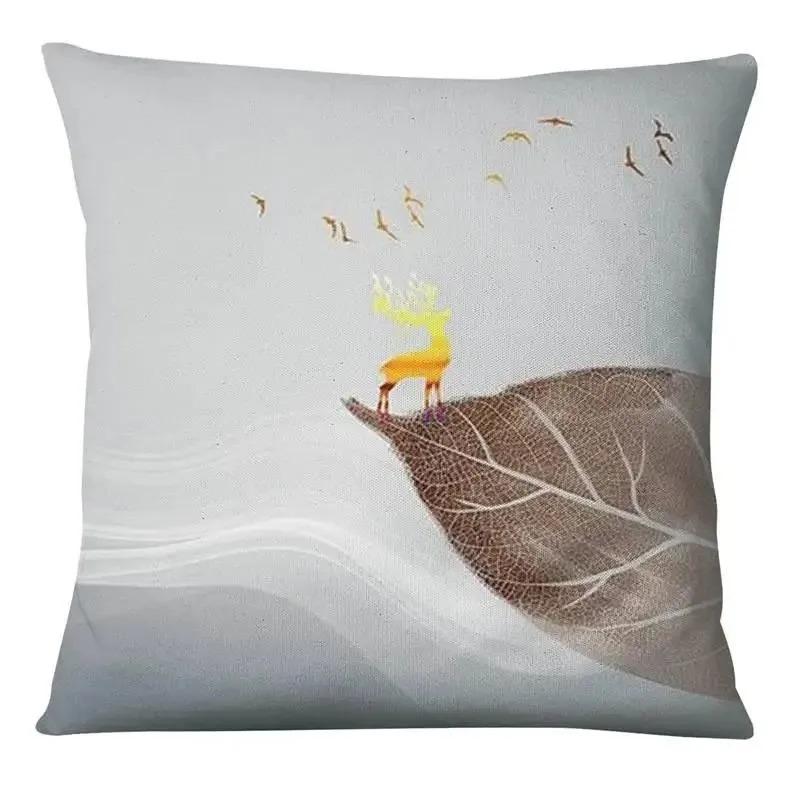 Home Decor Deer & Ginkgo Leaf Pattern Cushion Covers Pattern Cushion Cover Suitable For Sofa Bedroom Car Pillow Cover
