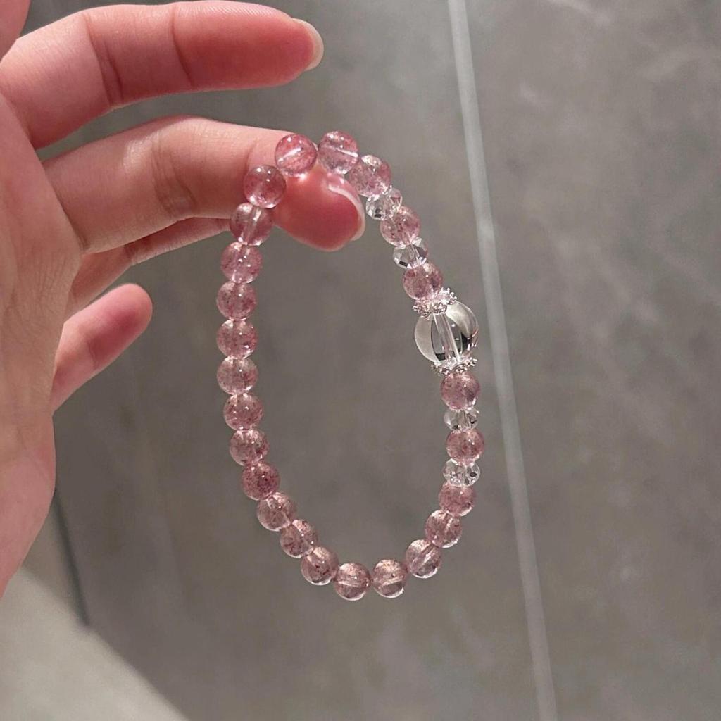 Natural Strawberry Crystal Beaded Bracelet, New Chinese Style Vintage Elegant Bracelet, Light Luxury High-End Jewelry for Women
