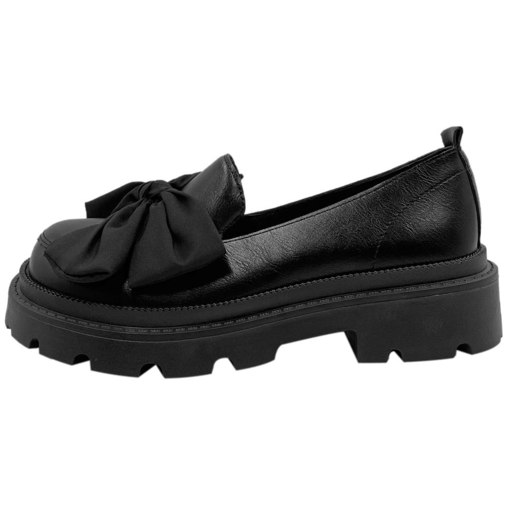 Small leather shoes spring and summer new pearl bow girl single shoes thick heel Mary Jane shoes women