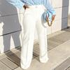 Women White Pants High Waist Elegant Wide Leg Trousers with Elastic Casual Office Business Outfit for Ladies