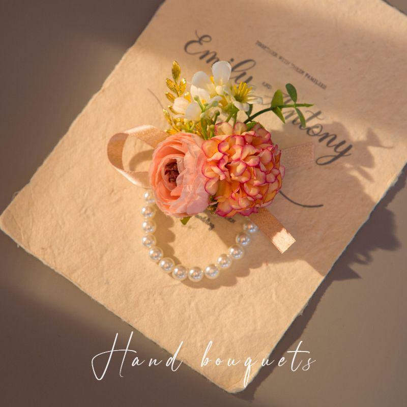 Vintage Forest Style Wedding Corsage & Boutonniere Set: Bride, Groom, Bridesmaid Pearl Wrist Corsage