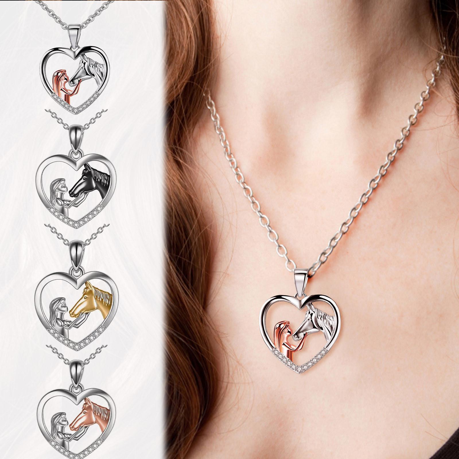 

Модное ожерелье с подвеской в ​​виде девушки и лошади, двухцветное милое ожерелье с изображением животных, модное ожерелье с сердечком, дизайн двухцветной подвески для девушки и лошади