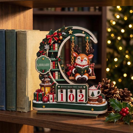 Creative Christmas Present Wooden Moon Swing Countdown Calendar, Tabletop Holiday Seasonal Ornament Decoration Ornament, Festive Home Decor Craft Gift