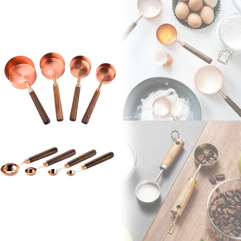 Rose Gold Stainless Steel Measuring Cup And Spoon Set With Markings For Baking And Cooking