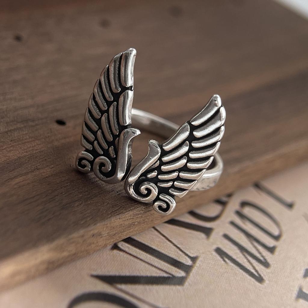 925 Sterling Silver Rings for Women Couple Minimalist Handmade Simple Retro Wing Ring Fine Jewelry Gift Prevent Allergy