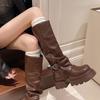 Thick Soled High Leg Boots for Women  New Autumn and Winter Brown Long Leg Boots, Pants Boots, Small Knight Boots