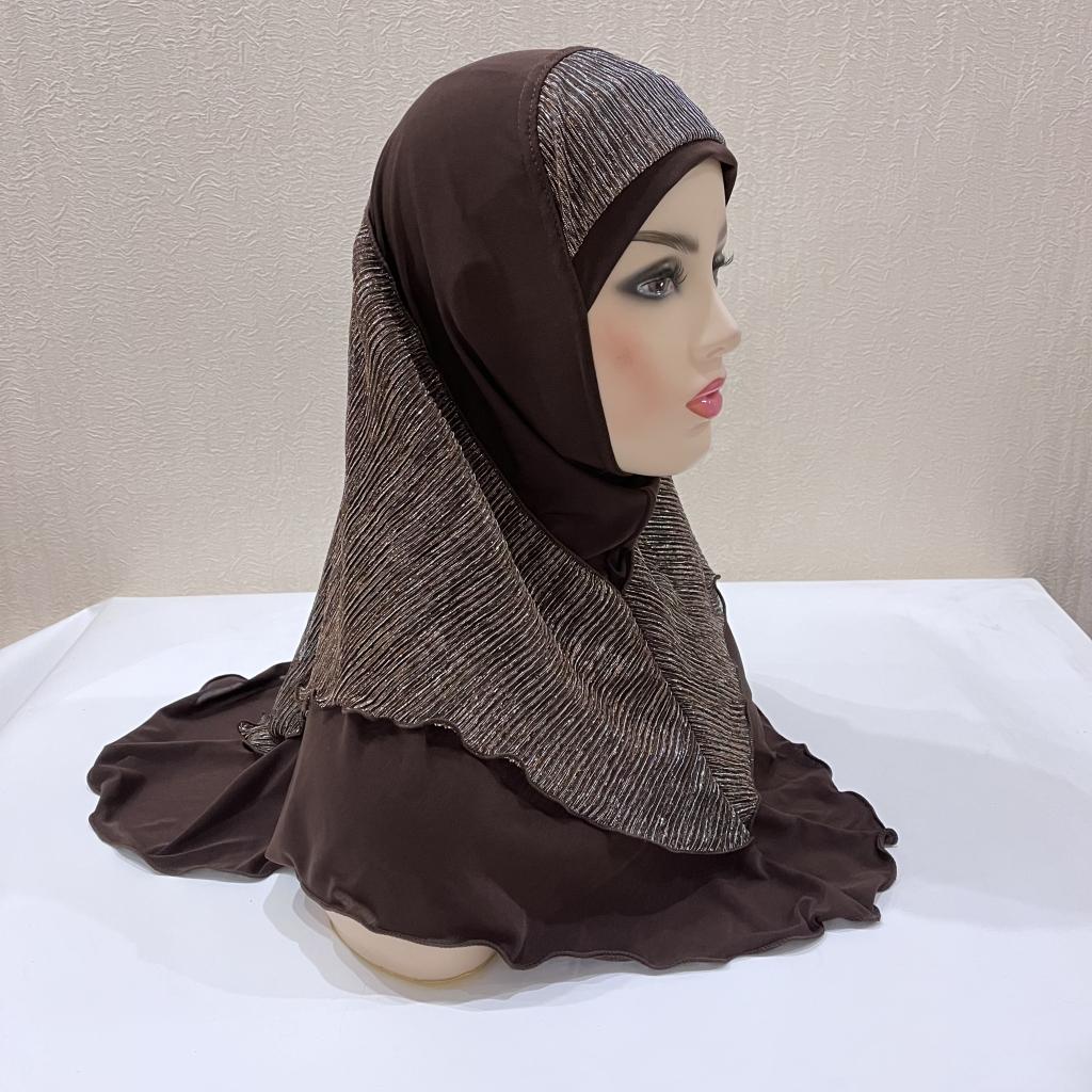 

H076 Adults or big girls medium size 70*60cm pray hijab muslim hijab scarf islamic headscarf hat amira pull on headwrap коричневый