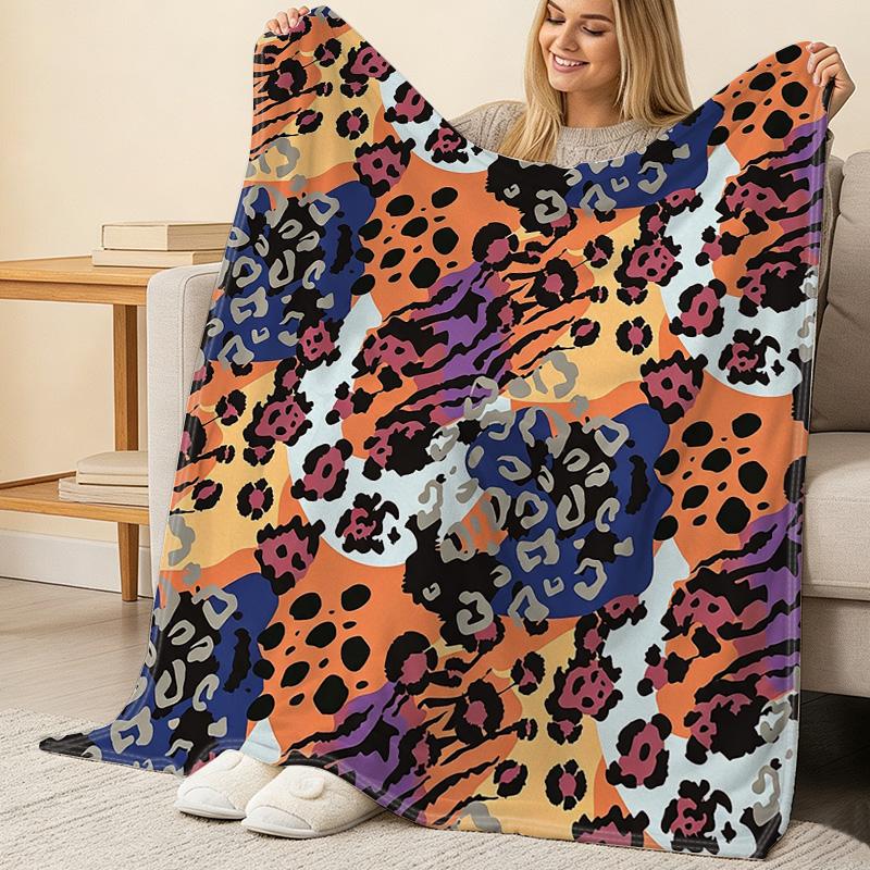 Leopard Print Flannel Blanket Soft Dense Fleece, Warm & Cozy, Decorative Home Throw for Halloween & Christmas