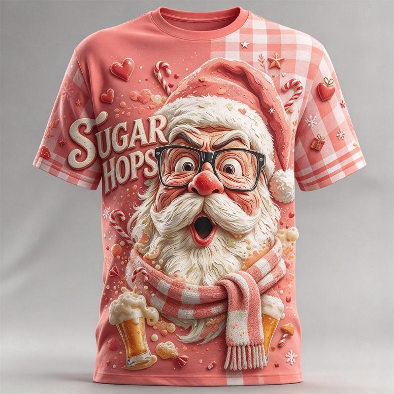 Men Christmas Short Sleeve T-shirt Santa Print Tee Snowflake Xmas Pattern Casual Tops Ugly Christmas Outfit Holiday Gift for Men