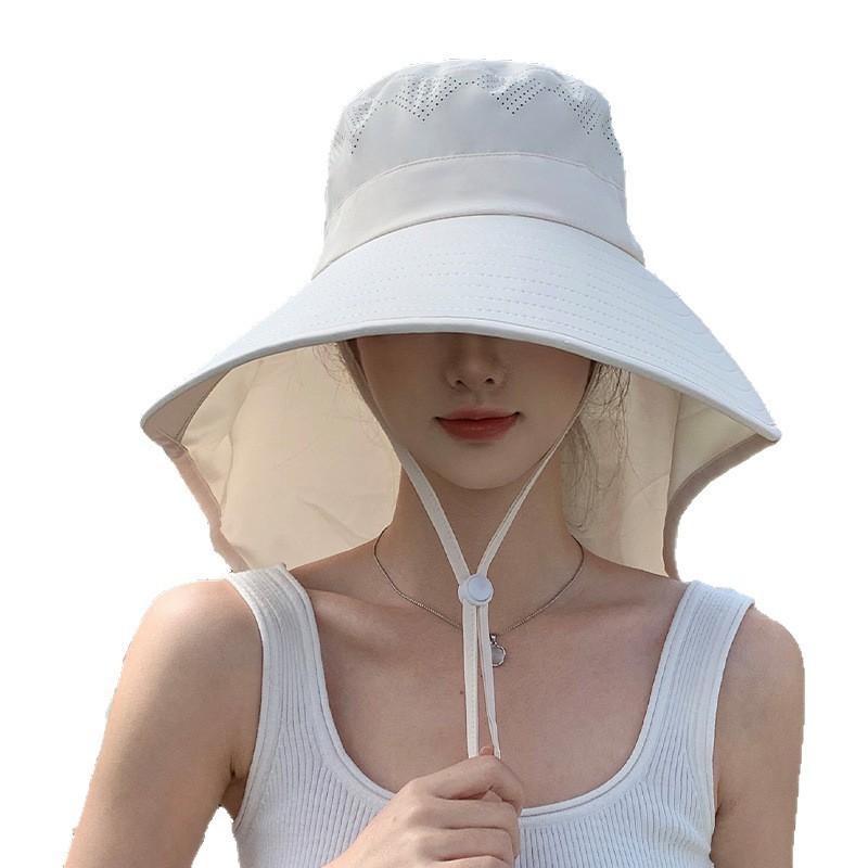 Outdoor riding neck cape hat summer new can tie ponytail big brim sun hat solid color bucket hat women